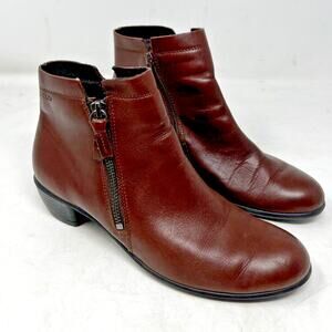Ecco Touch 35 Ankle Boot‎ 38 Side Zip Bootie Round Toe Leather Mink Brown